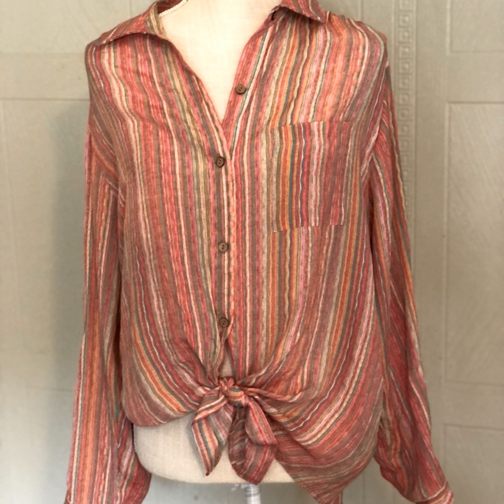 Zac & Rachel lightweight long sleeve stripe blouse. Sz 1X
